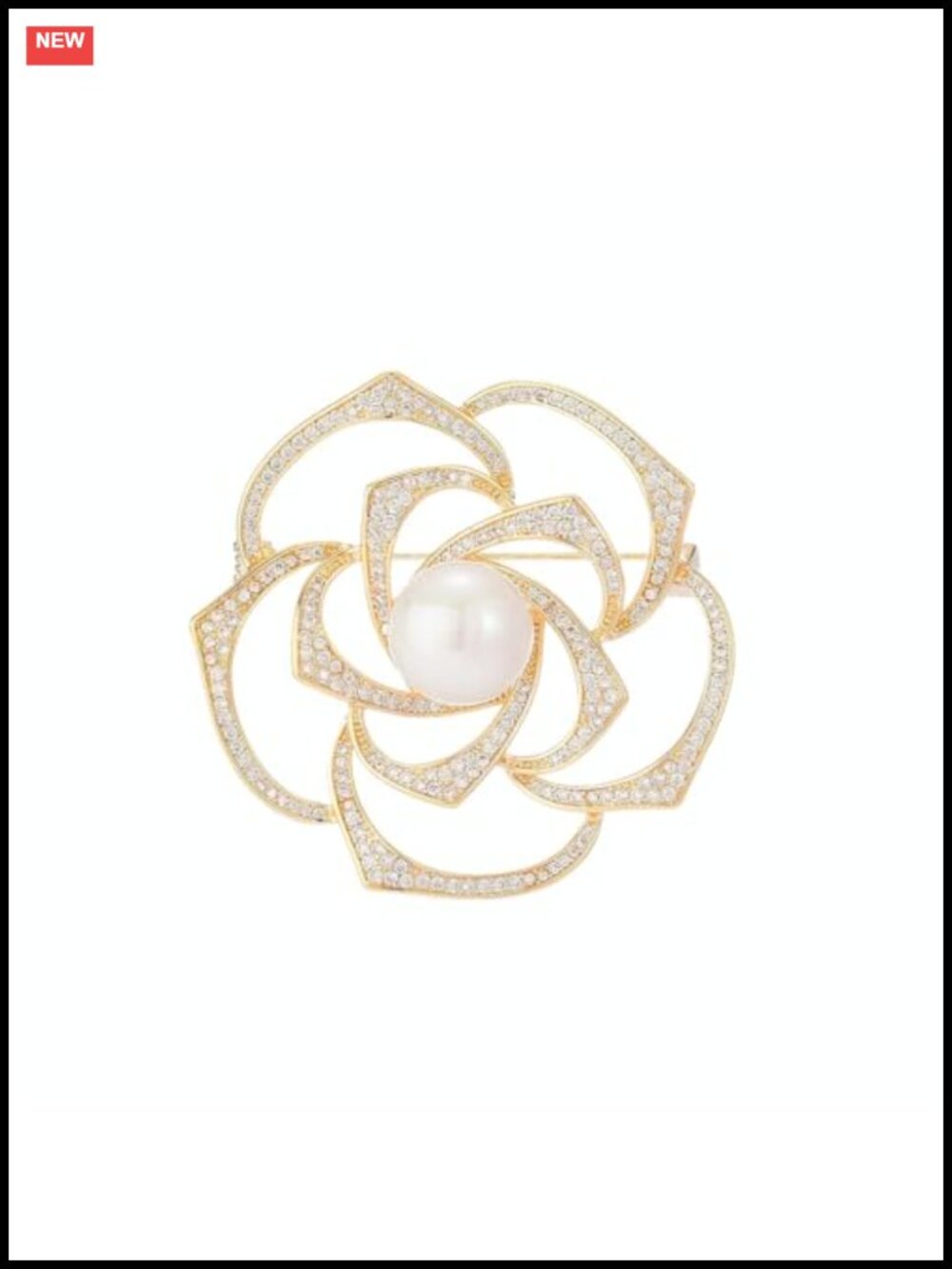 Gold Rose Brooch Pin Rhinestone Flower Brooch for Women